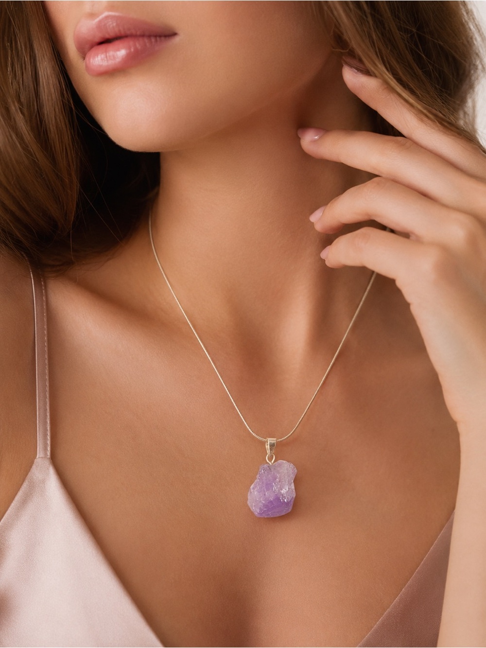 raw amethyst crystal handmade necklace purple gemstone pendant - Picture 4 of 6